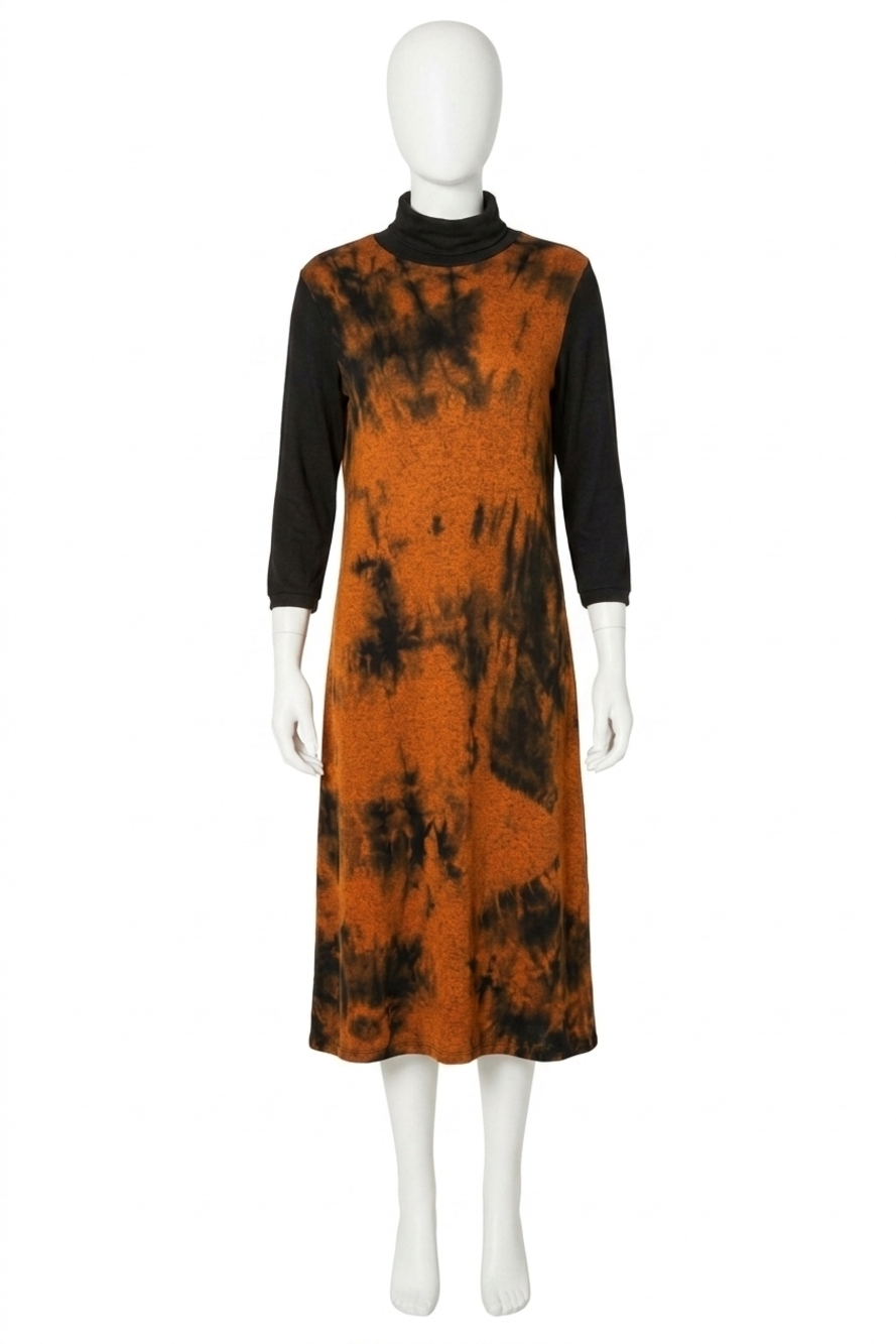 NEW FRENCH KYSS marble wash turtleneck dress in spice